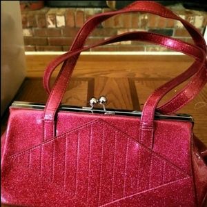 Red Glitter High Roller Kiss Lock Purse by Lux De Ville. Practically brand new